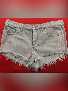 Free People We the free Green Frayed Hem Denim Shorts - Women's Size: 29 NWT